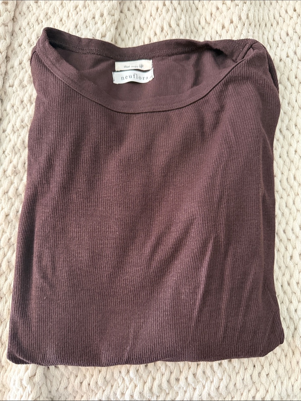 Neuflora- Dark Chocolate Brown Long-Sleeve Crewneck Tee - Picture 4 of 4